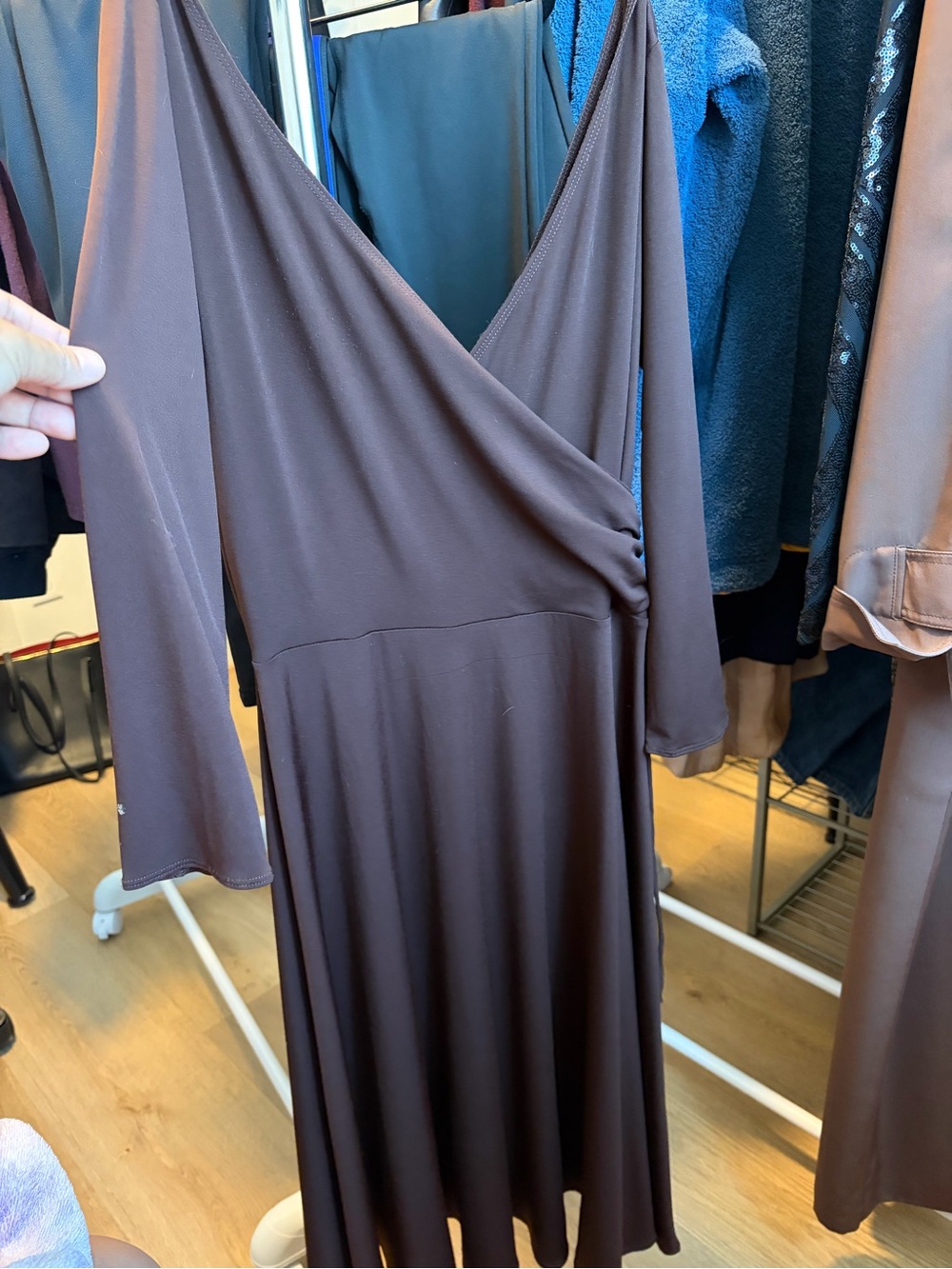 Maggy London Brown Long Sleeve Wrap Dress